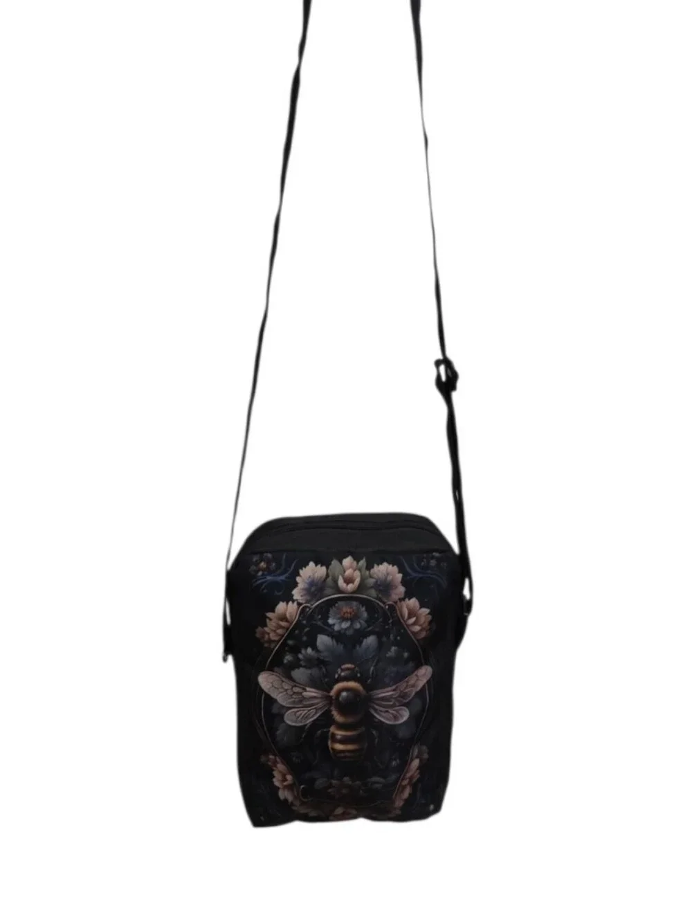 Bumblebee Garden Crossbody Bag Adjustable Strap Yellow Black Bee Print Purse